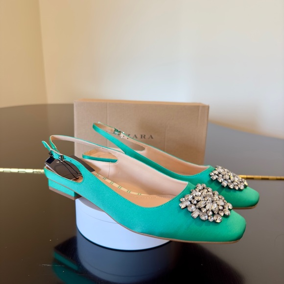 NWT Zara Luxury Spring Summer Wedding Embelished Bejeweled slingback mules/shoes - Picture 6 of 17